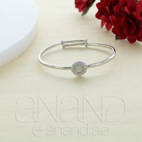 925 Sterling Silver Baby Bangle Bracelet (Flower-Mother-Pearl)