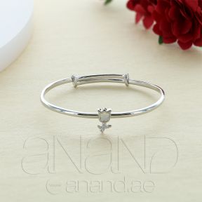 925 Sterling Silver Baby Bangle Bracelet (Flower-Mother-Pearl)
