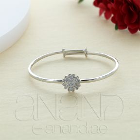 925 Sterling Silver Baby Bangle Bracelet (Flower-Cz)
