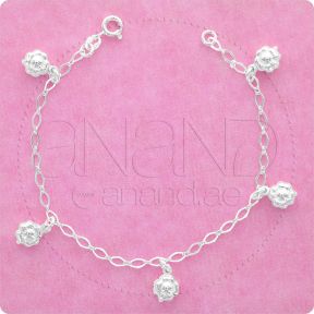 925 Sterling Silver Bracelet (Flower Charms D2)