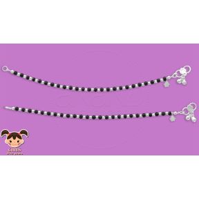 Silver Anklets for KIDS ( Black Beads ) - 19.70 cms