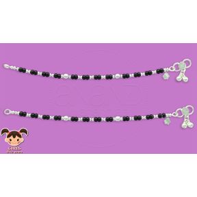 Silver Anklets for KIDS ( Black Beads ) - 16.40 cms