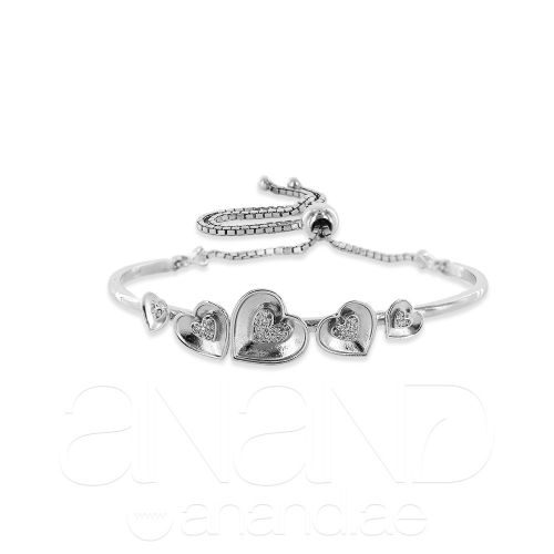 925 Sterling Silver Bangle Bracelet (Heart)