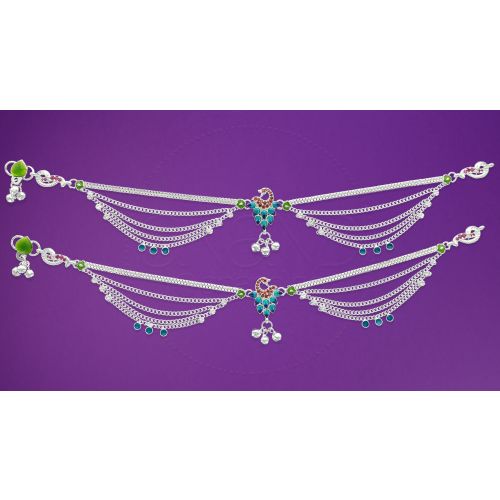 Silver Anklets - Multiple Chain (Peacock)