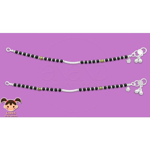 Silver Anklets for KIDS ( Black Beads ) -17.80 cms