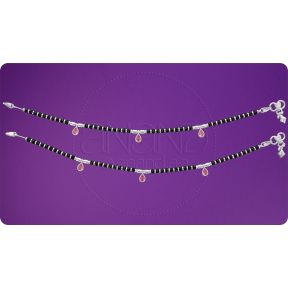 Silver Anklets ( Black Beads )